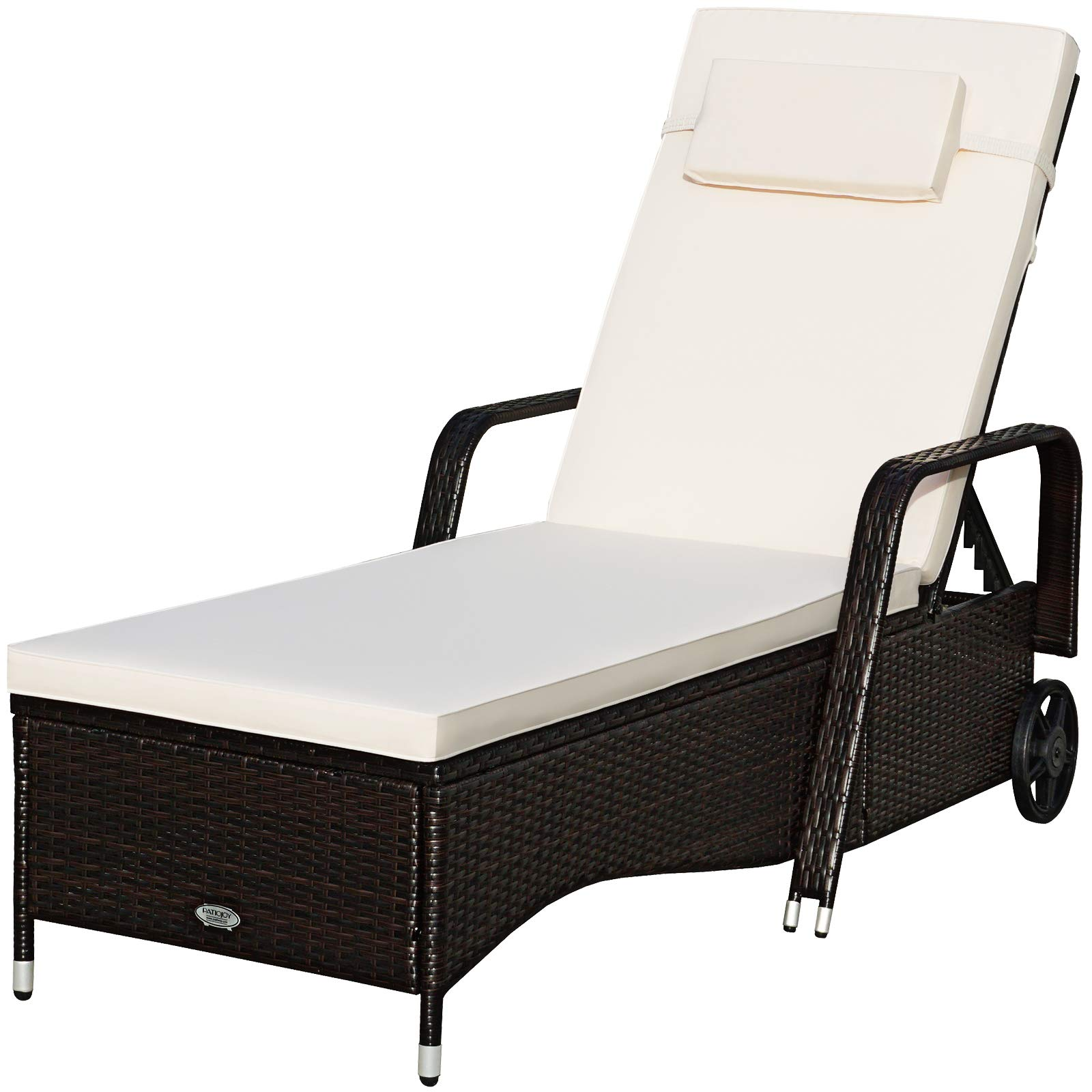 Chaise longue de patio Tangkula avec roues, transat d'extérieur réglable sur 6 positions avec cadre en acier